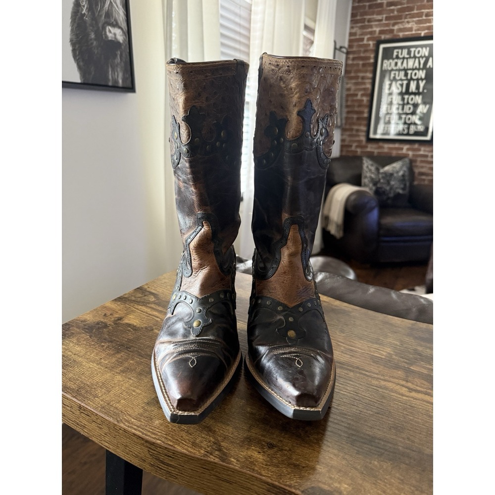 Ariat Two-Tone Brown Leather Western Ankle Boots